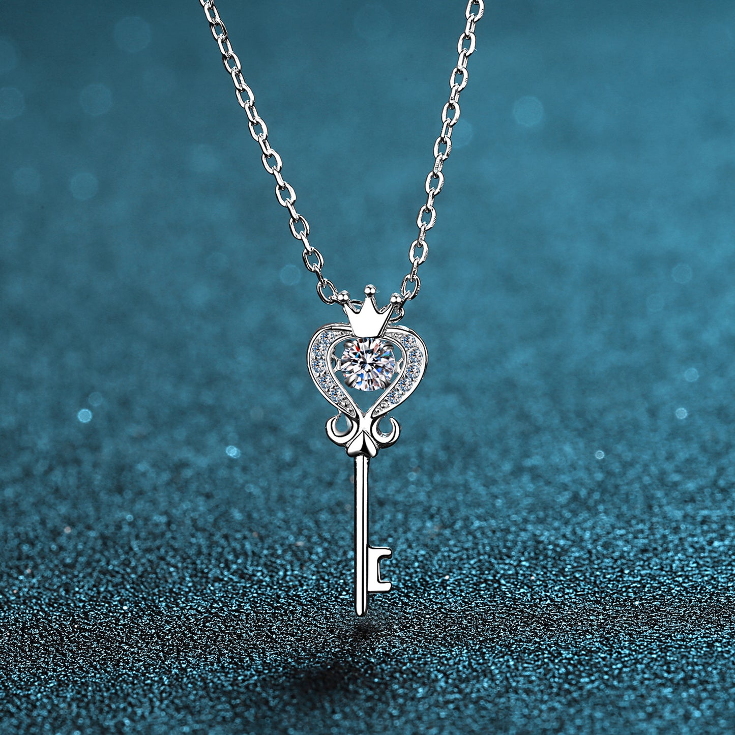 Moissanite Key Shape Silver Necklace