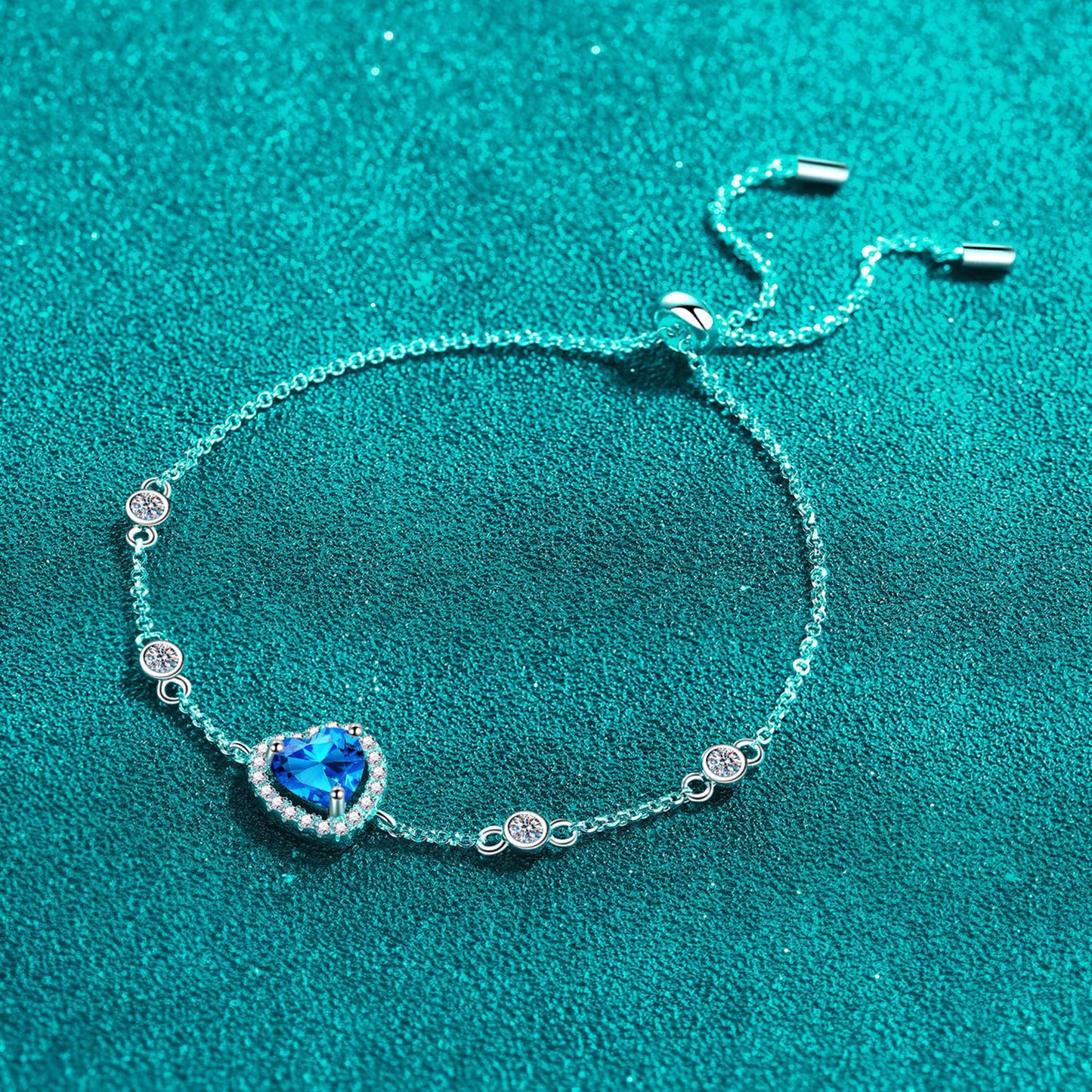 1 Carat Moissanite Blue Heart Bracelet