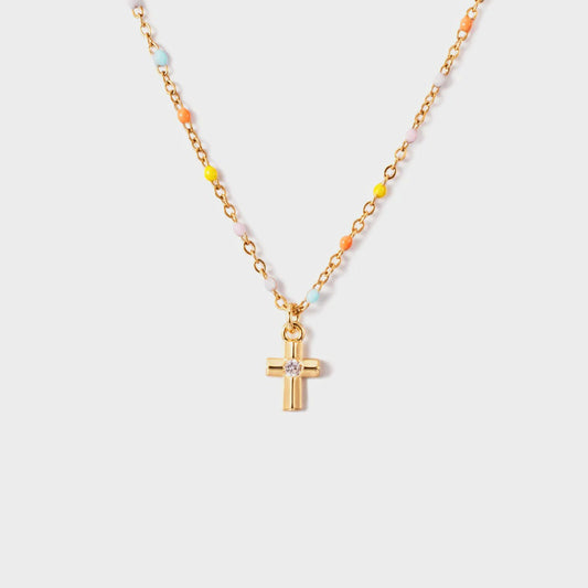 18K Gold-Plated Cross Bead Necklace