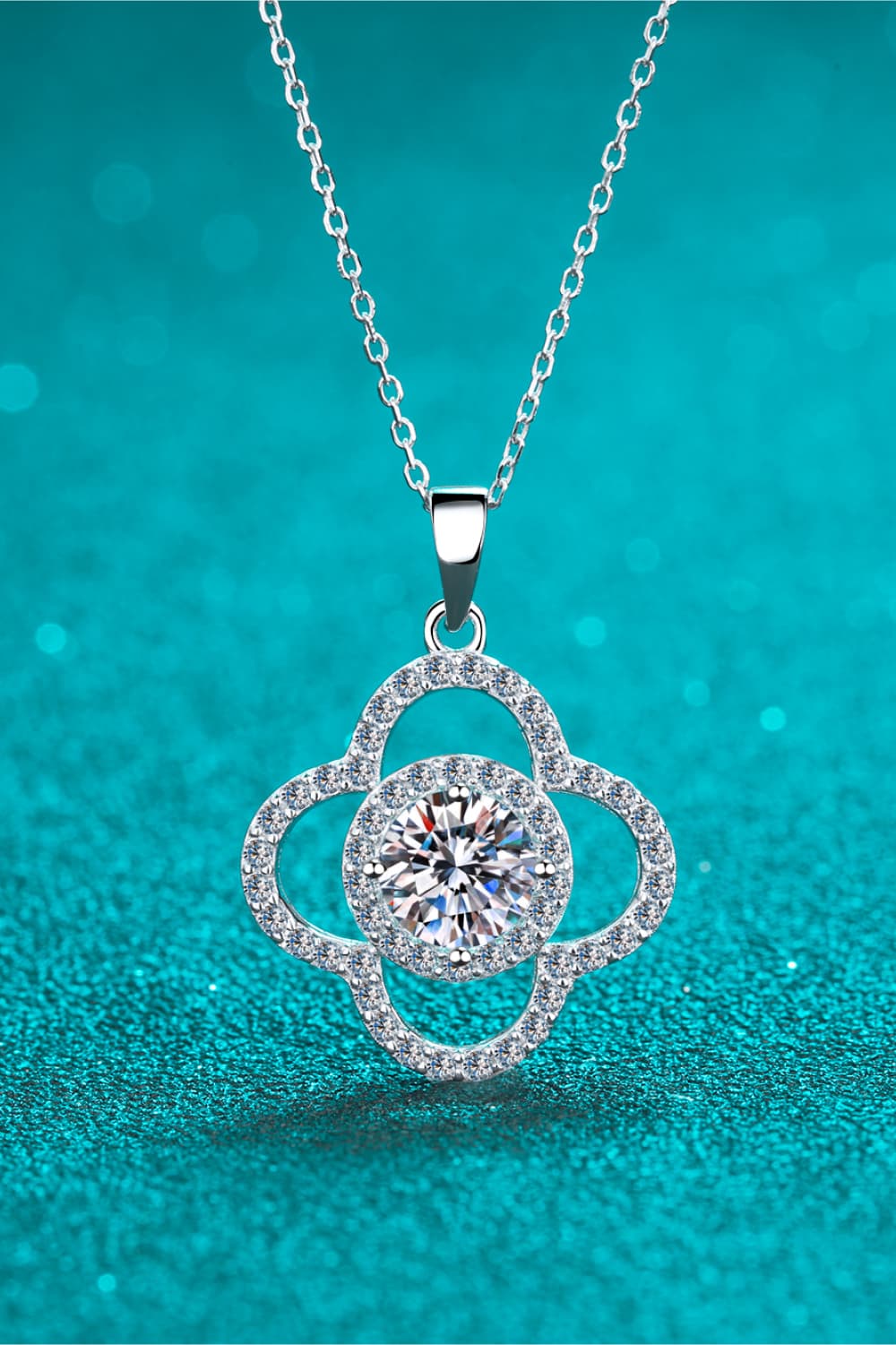 1 Carat Moissanite Flower Clover Silver Necklace