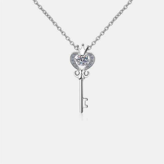 Moissanite Key Shape Silver Necklace