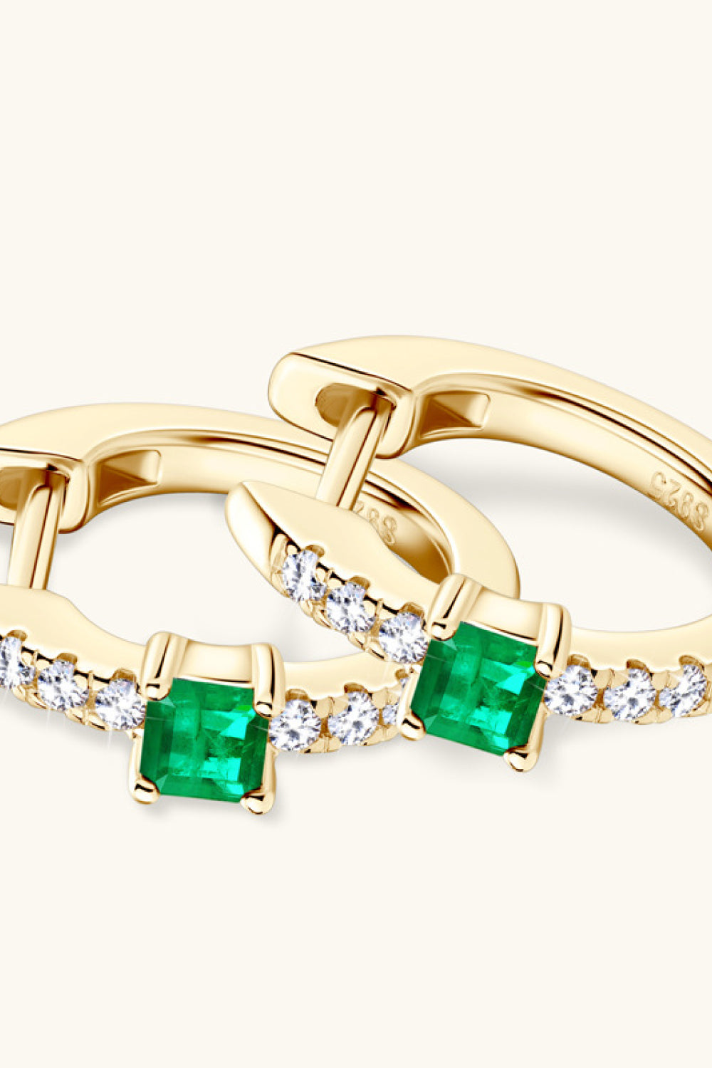 18K gold-plated Lab-Grown Emerald Hoop Earrings