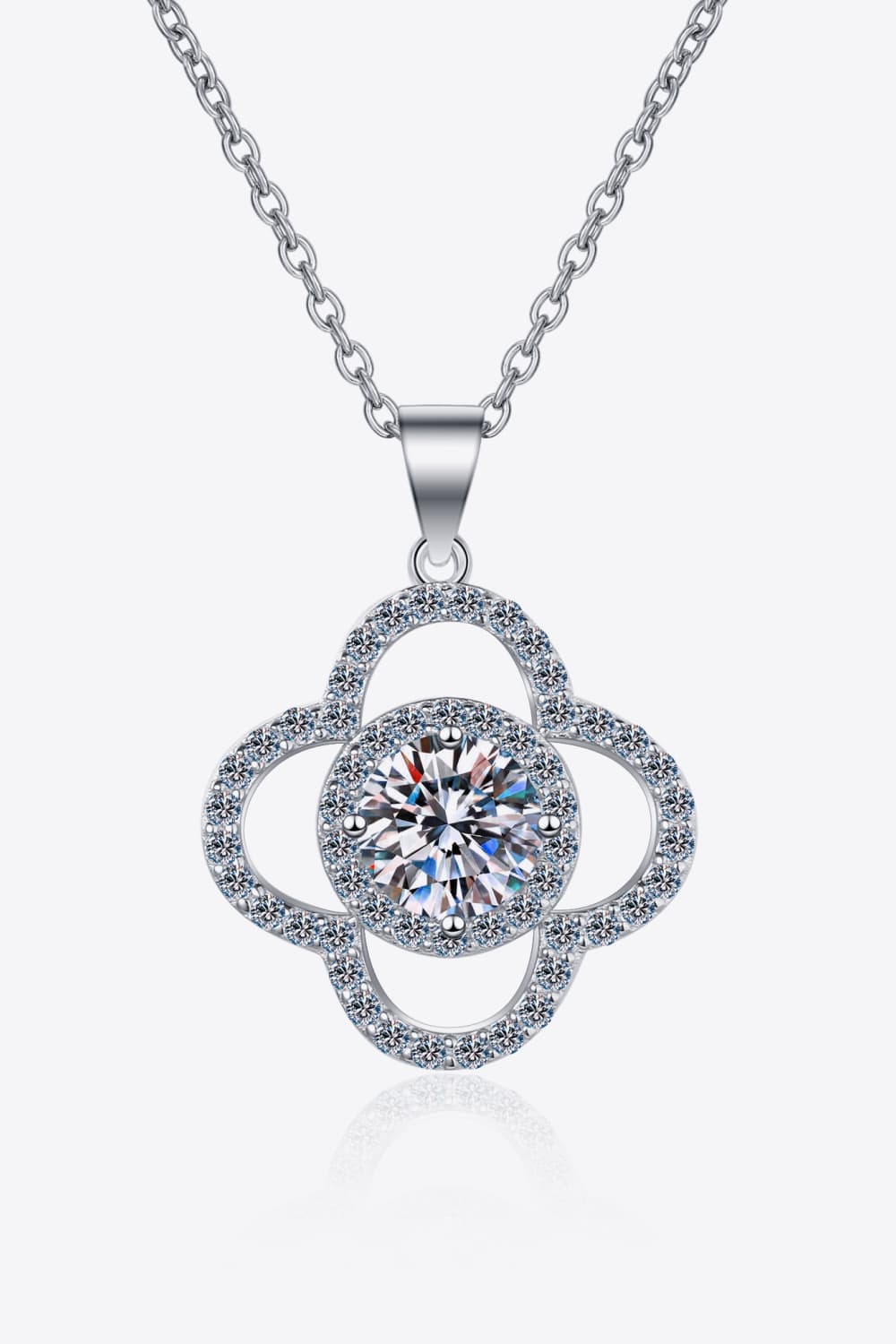 1 Carat Moissanite Flower Clover Silver Necklace