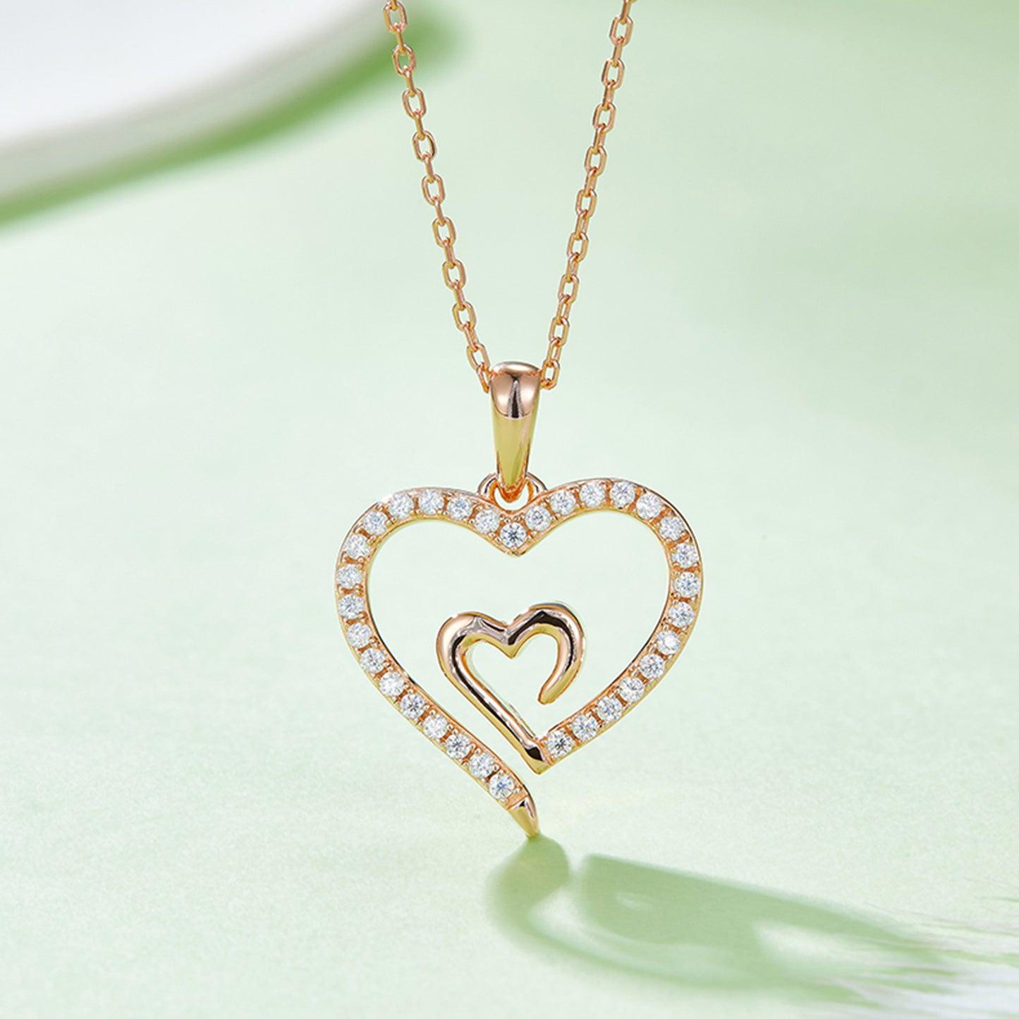 Moissanite Double Heart Pendant Necklace