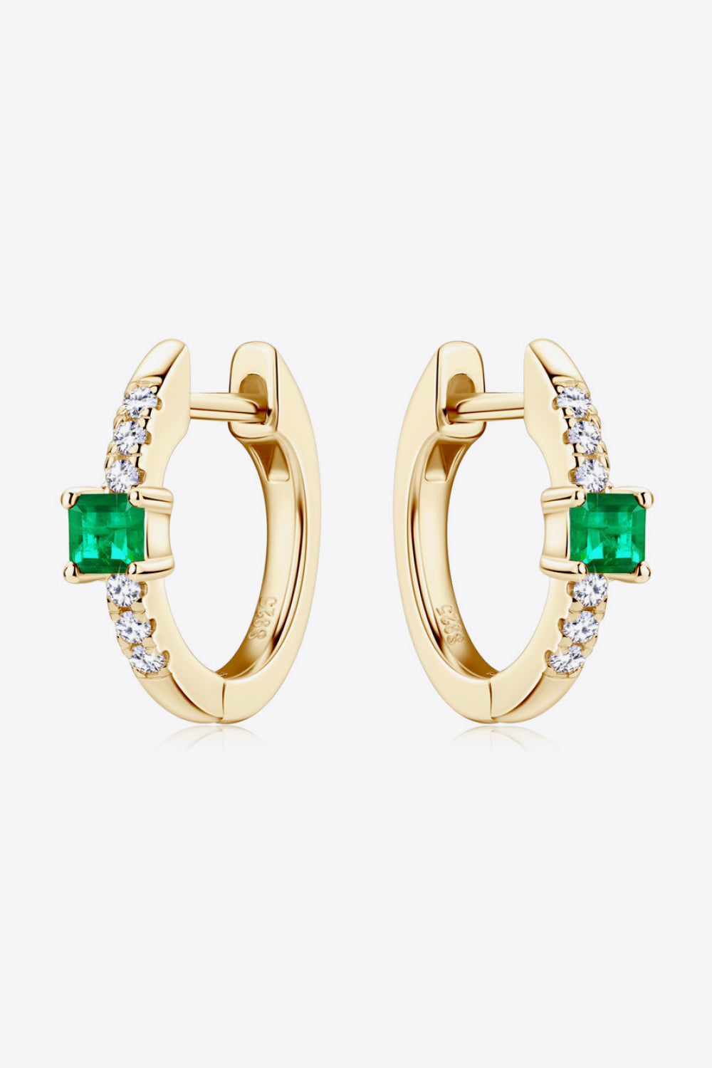 18K gold-plated Lab-Grown Emerald Hoop Earrings