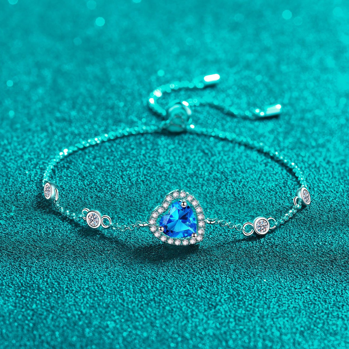 1 Carat Moissanite Blue Heart Bracelet