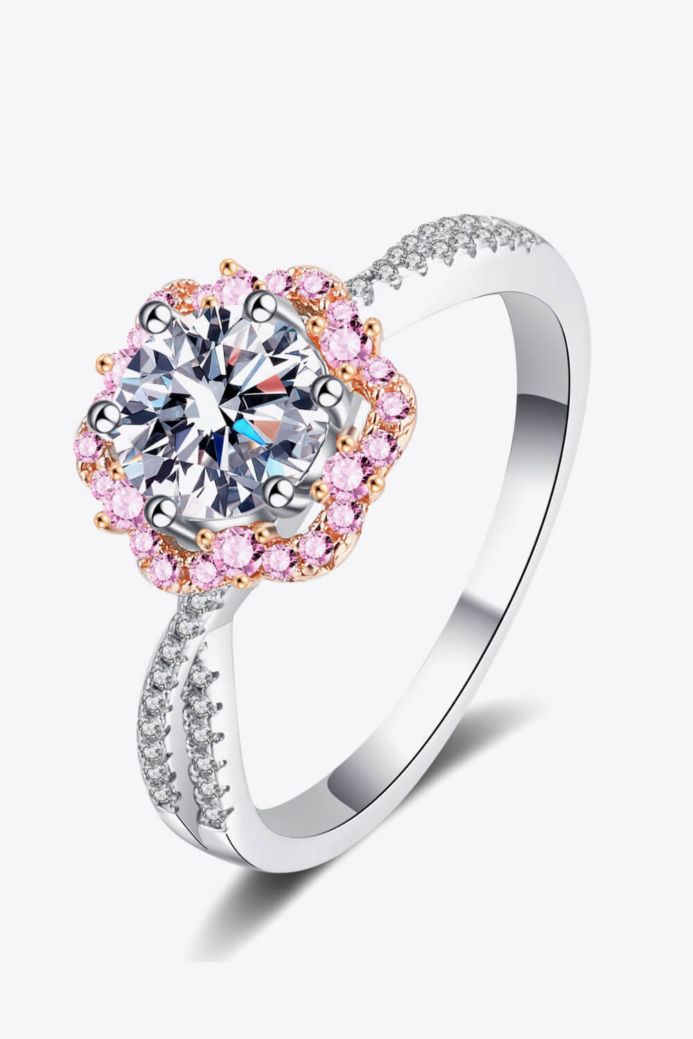 1 Carat Moissanite Flower Crisscross Ring