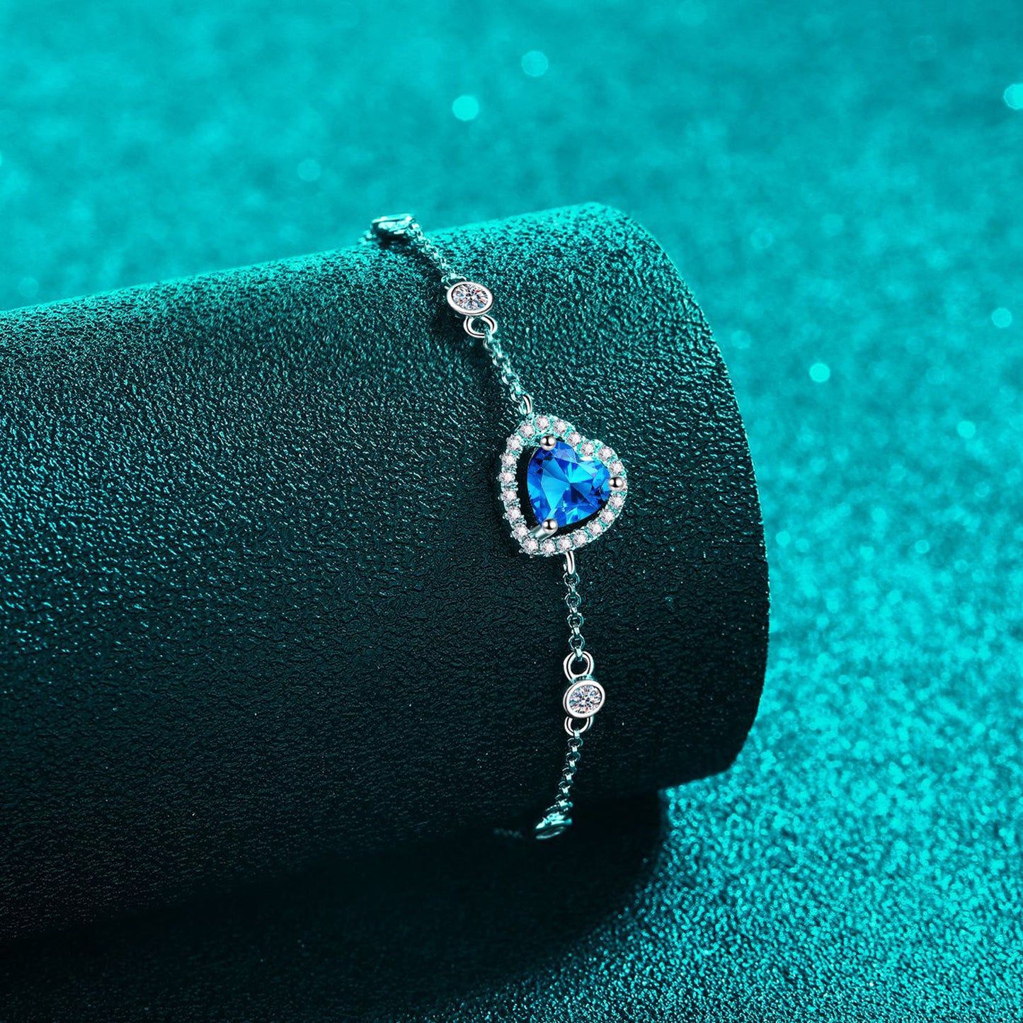 1 Carat Moissanite Blue Heart Bracelet