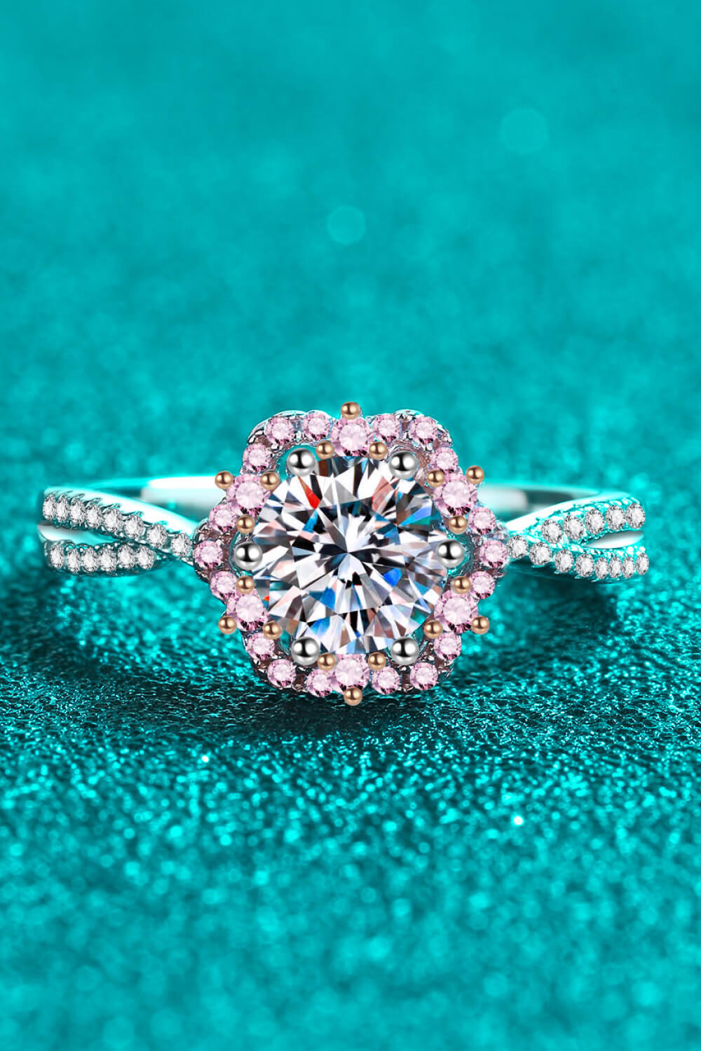 1 Carat Moissanite Flower Crisscross Ring